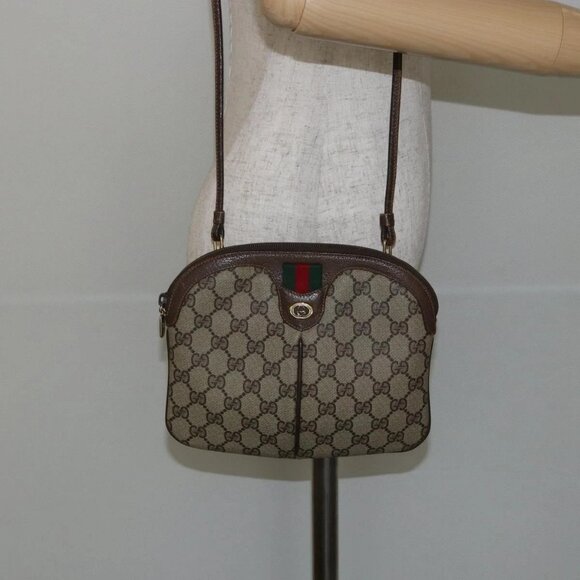 GUCCI GG Supreme Web Sherry Line Bag PVC Beige Gold 904 02 047 Auth 144351 - Picture 1 of 16